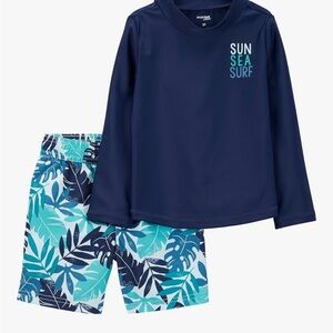 UPF 50 Navy and Aqua Surf Rashguard Set